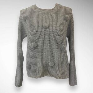 ELODIE Women's Gray Pullover Sweater With Pom Pom Detailing‎ Size Small | NWT